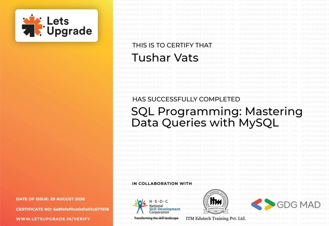SQL Programming: Mastering Data Queries with MySQL certificate