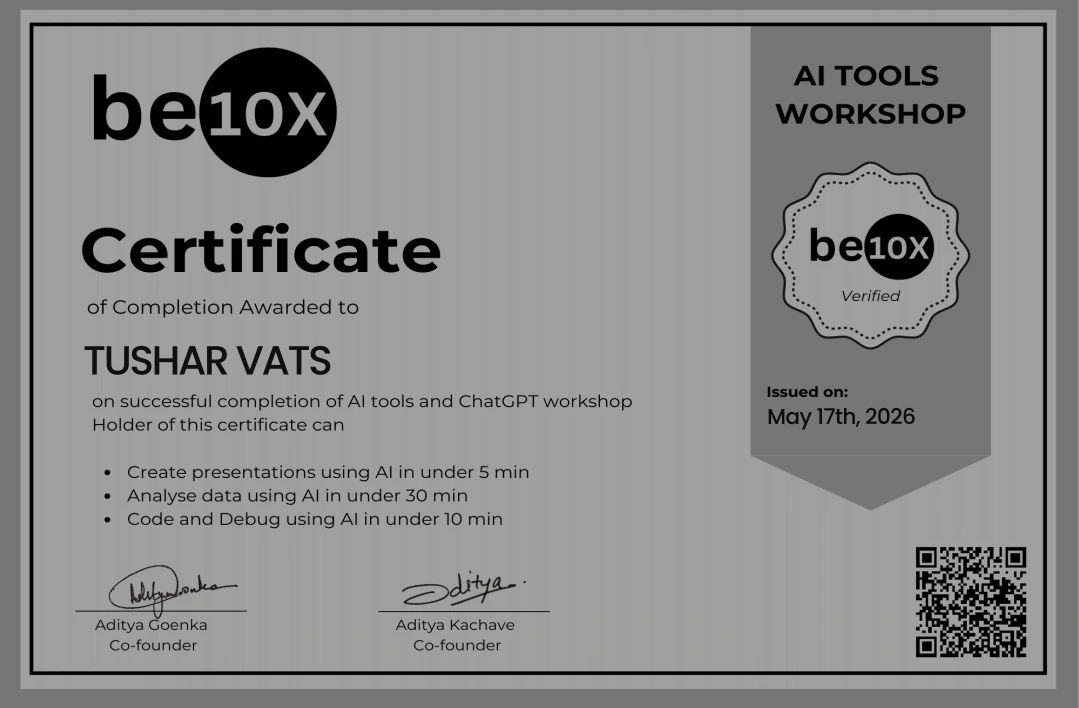 AI Tools & ChatGPT Workshop certificate